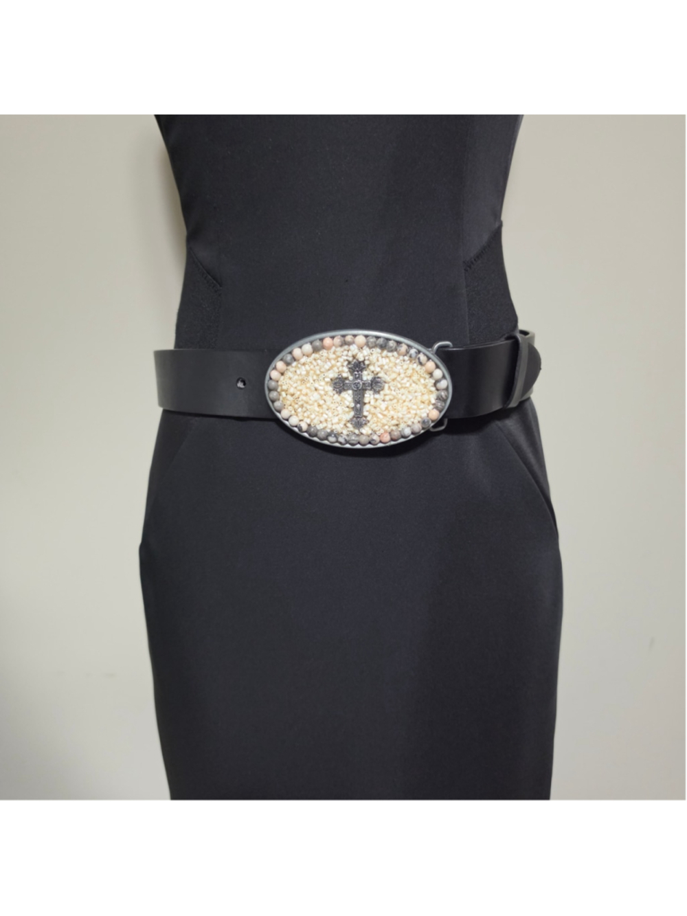 Buckle Rage Western Cross Concho Belt Black Leather Beaded XXS